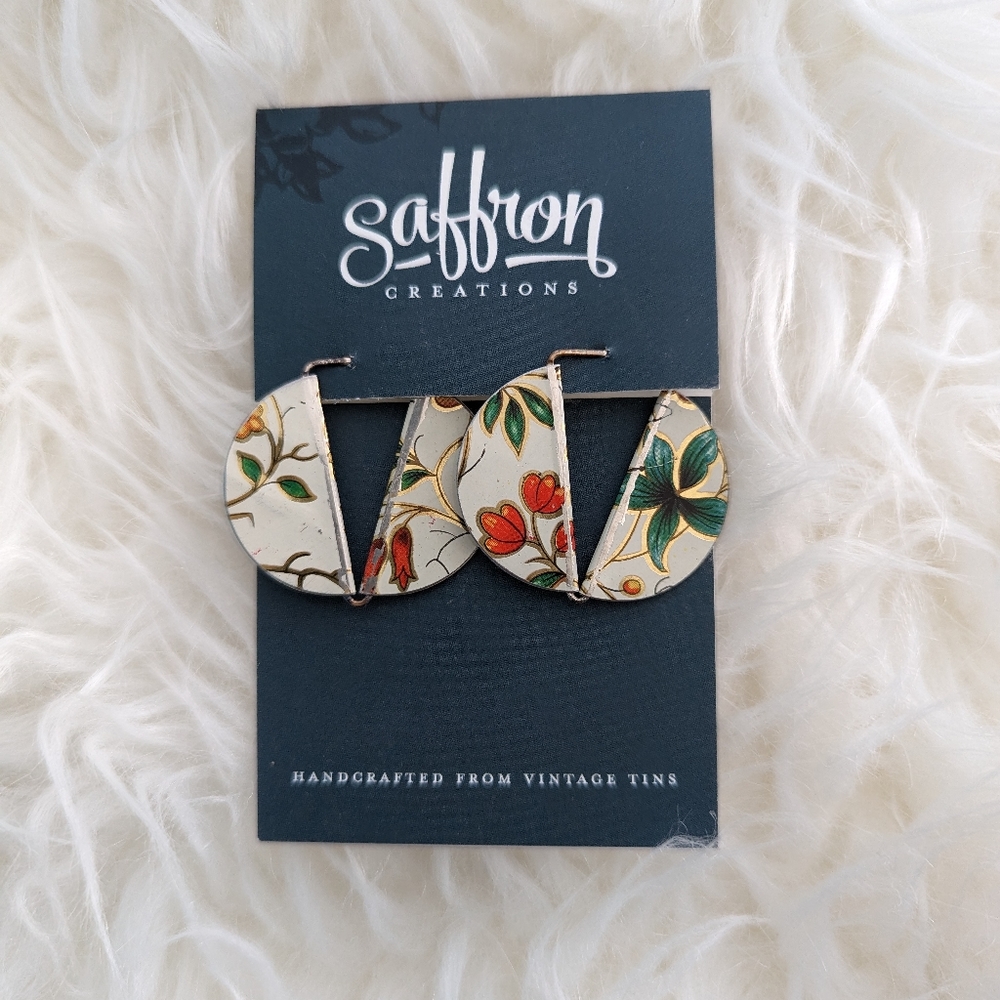 Saffron Creations Vintage Tin Floral Circle Earrings